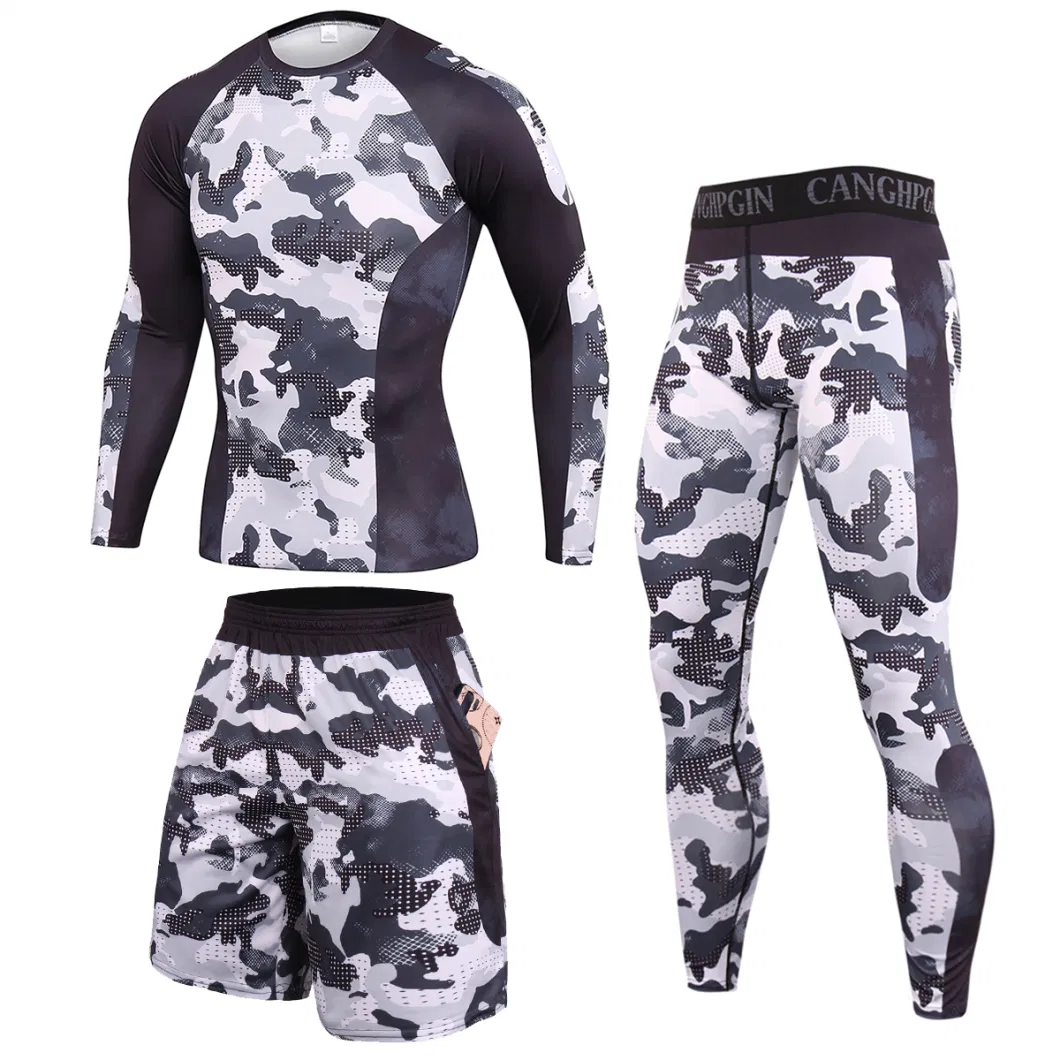 Mens Suit Cycling Wear High Elastic Wear Boxing Sports Suit Three-Piece Sets